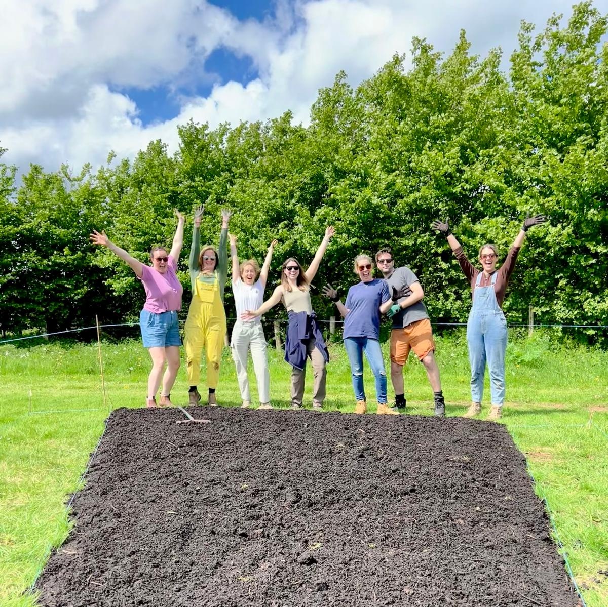 Volunteers complete the first no-dig bed